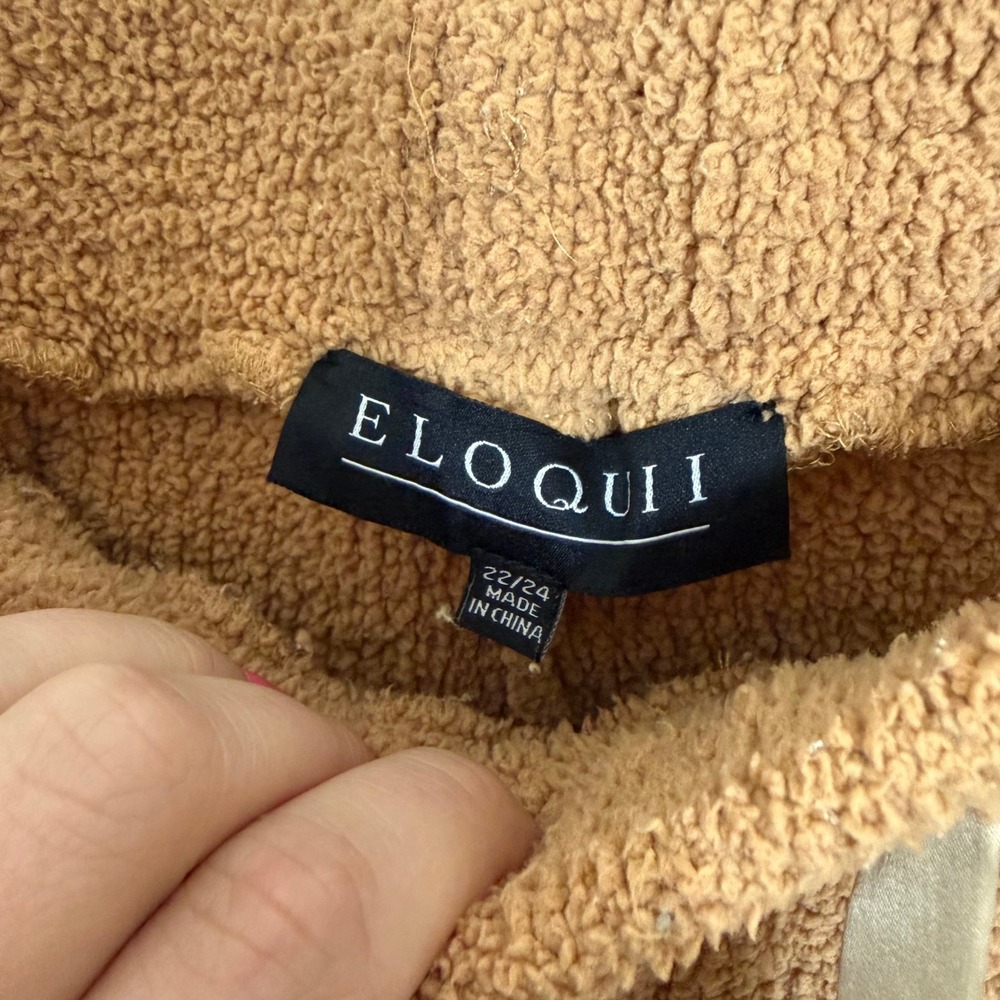 Eloquii Teddy Fleece Lounge Set Camel Brown V-Neck Top & Joggers Plus Size 22-28 - Picture 5 of 6